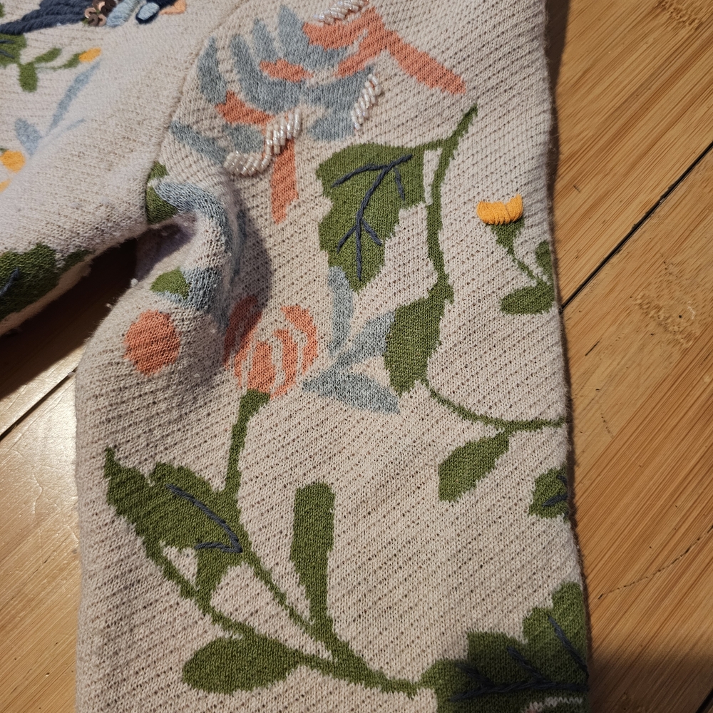 Anthropologie Floral Embroidered Cardigan - Cream and Green - Picture 6 of 9